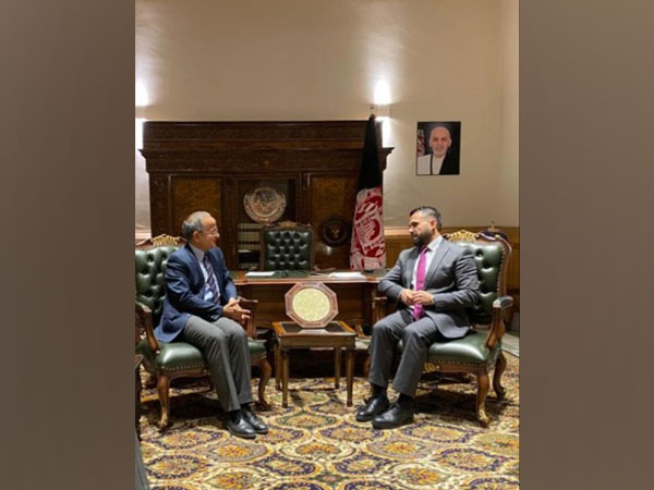 Indian Ambassador Rudrendra Tandon with Afghan Deputy Foreign Minister Mirwais Naib (Photo credit: Indian Embassy in Kabul Twitter) 