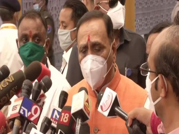 Gujarat Chief Minister Vijay Rupani speaking to media in Gandhinagar on Friday. [Photo/ANI]