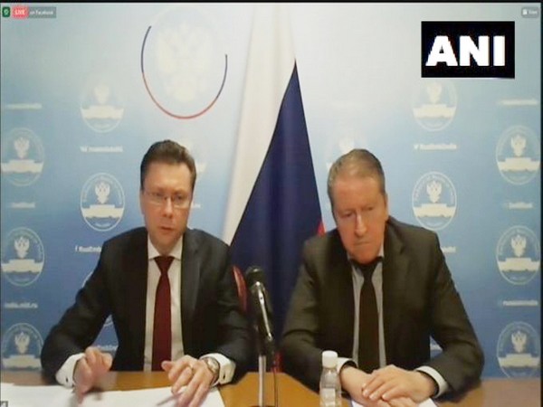 Russian Deputy Envoy to India Roman Babushkin and Russian Ambassador to India Nikolay Kudashev during the Press briefing (ANI)