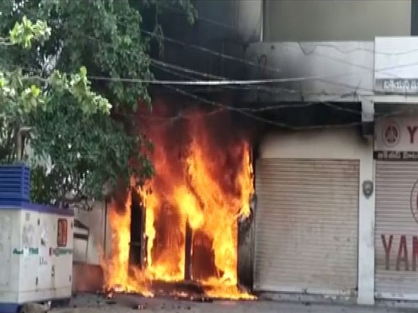 Visual of fire at ATM in Anantapuram (Photo/ANI)