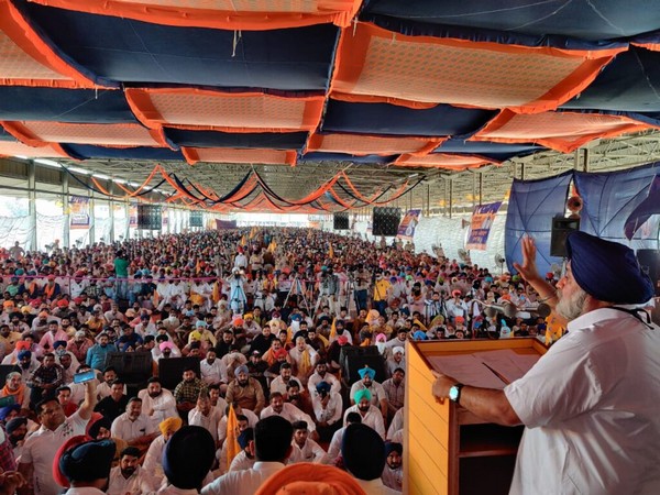 Shiromani Akali Dal president Sukhbir Singh Badal addressing a public rally. (Photo/ANI)