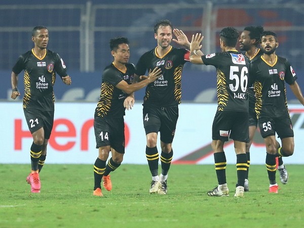 SCEB players celebrate after drawing level against FC Goa (Image: ISL)