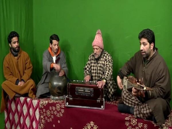 Visual of artists while they are making a folk album in a private studio at SInghpora Pattan