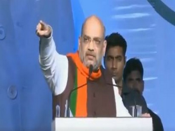 Union Home Minister Amit Shah addressing a public gathering in SOlapur, Maharashtra on Sunday. (Photo/ANI)