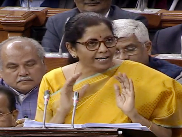 Finance Minister Nirmala Sitharaman presenting Union Budget 2020-21 in Lok Sabha on Saturday. Photo/LSTV