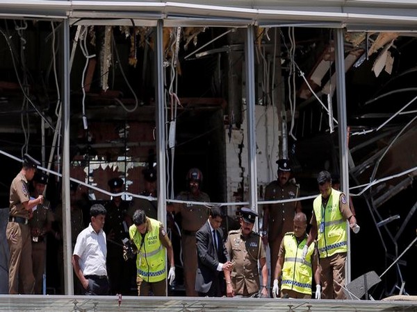 Officials inspecting the explosion area at Shangri-La hotel in Colombo, Sri Lanka, on April 21.