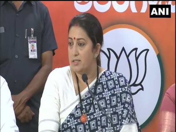 Union Minister Smriti Irani speaking with the media on Wednesday in Hyderabad. [Photo/ANI]
