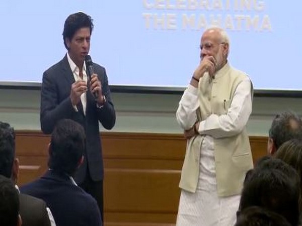 Actor Shah Rukh Khan with Narendra Modi during an interactive session of members of film fraternity in New Delhi on Saturday.