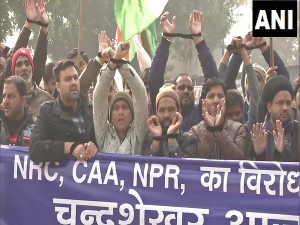 Protestors gathered in Delhi's Jor Bagh here on Friday demanding the release of Bhim Army chief.