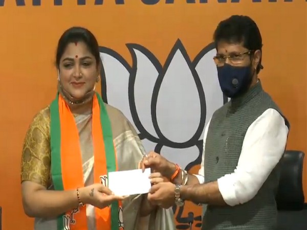 Khushbu Sundar joined BJP in New Delhi on Monday. Photo/ANI
