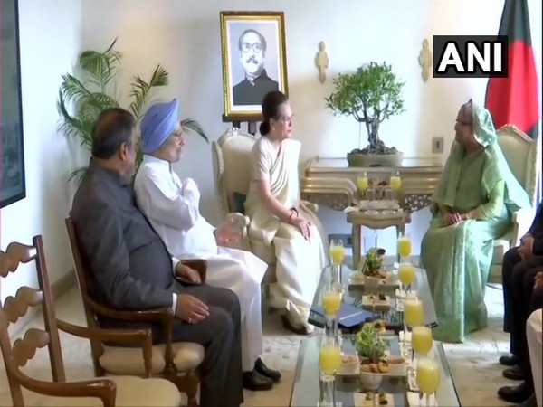 Bangladesh Prime Minister Sheikh Hasina with Congress leaders on Sunday