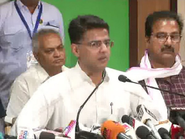 Rajasthan Deputy Chief Minister Sachin Pilot addressing media persons in Jaipur on Saturday. Photo/ANI