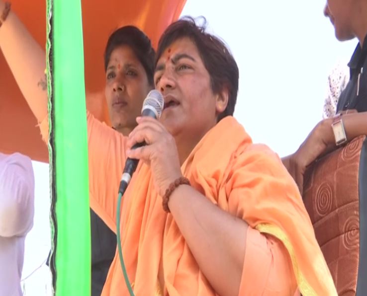 BJP leader Pragya Singh Thakur speaking during her election campaign in Bhopal, Madhya Pradesh. Photo/ANI