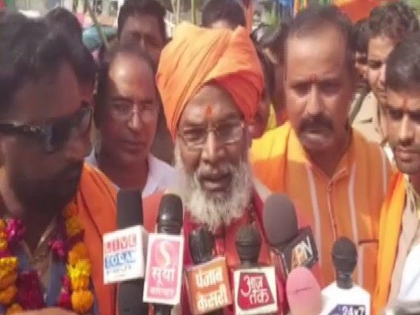 BJP MP Sakshi Maharaj talking to reporters in Unnao, Uttar Pradesh on Saturday. Photo/ANI