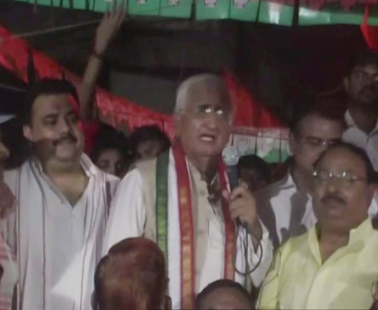 Senior Congress leader Salman Khurshid addressing a public gathering.