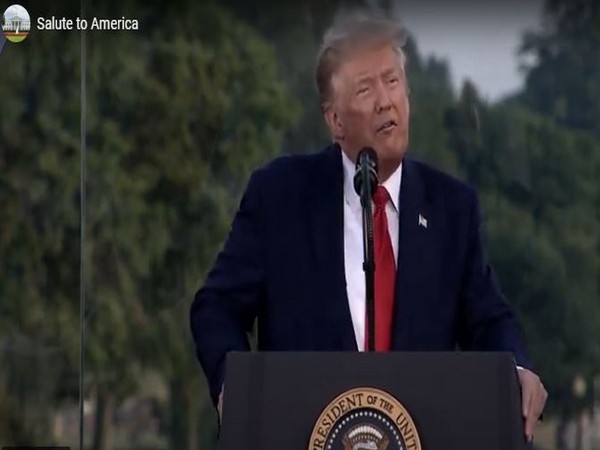 US President Donald Trump giving speech on second 'Salute to America'.