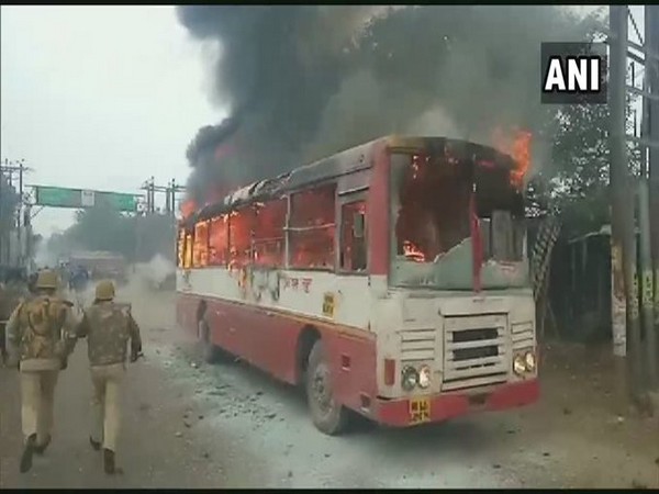 A bus was allegedly set ablaze during anti-citizenship law protest in Uttar Pradesh's Sambhal 