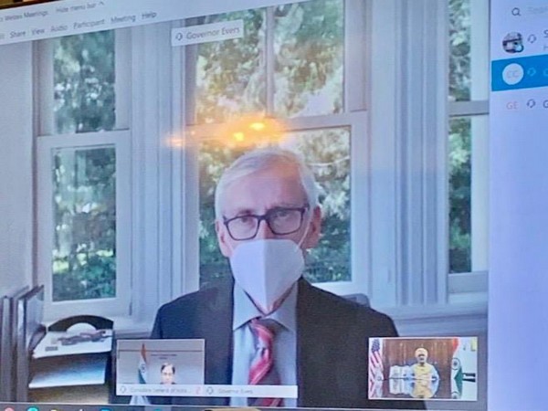 Taranjit Singh Sandhu and Wisconsin Governor Tony Evers today held a virtual meeting (Image Source: Indian Embassy in US)