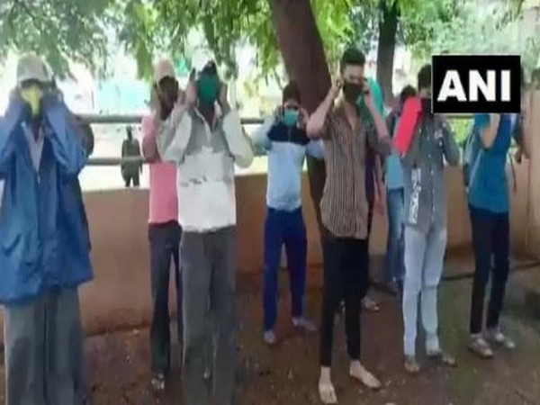 Offenders being made to do squats by STF for flood relief. Photo/ANI