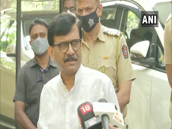 Shiv Sena MP Sanjay Raut speaking to reporters in Mumbai on Monday. Photo/ANI