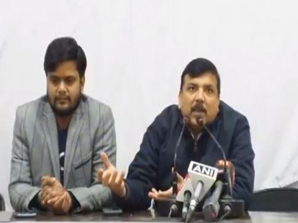 AAP leader Sanjay Singh speaking at a press conference in New Delhi on Friday. Photo/ANI