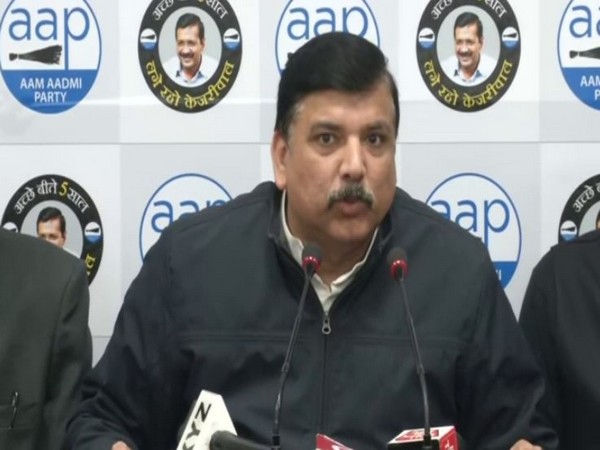 AAP leader Sanjay Singh addressing a press conference in New Delhi on Thursday. Photo/ANI