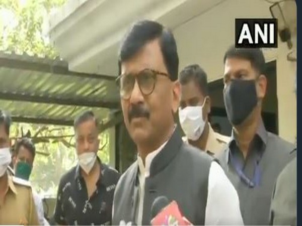Shiv Sena leader Sanjay Raut speaking to reporter in Mumbai on Saturday. Photo/ANI