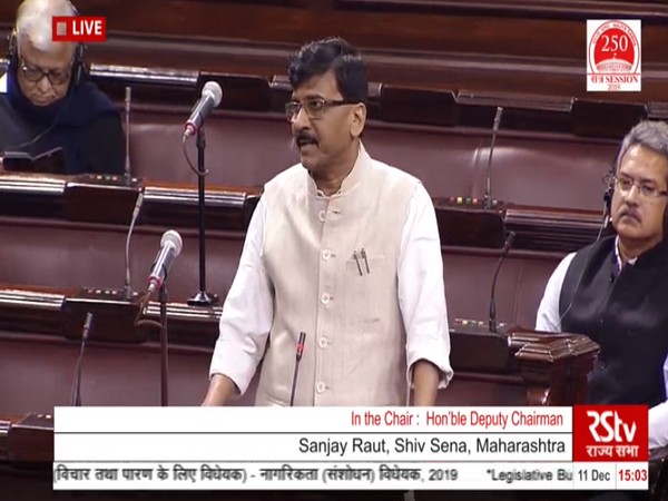 Shiv Sena MP Sanjay Raut speaking in Rajya Sabha on Wednesday. (Photo Credits: RSTV)