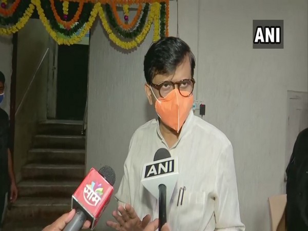 Shiv Sena MP Sanjay Raut speaking to reporters in Mumbai on Monday. Photo/ANI