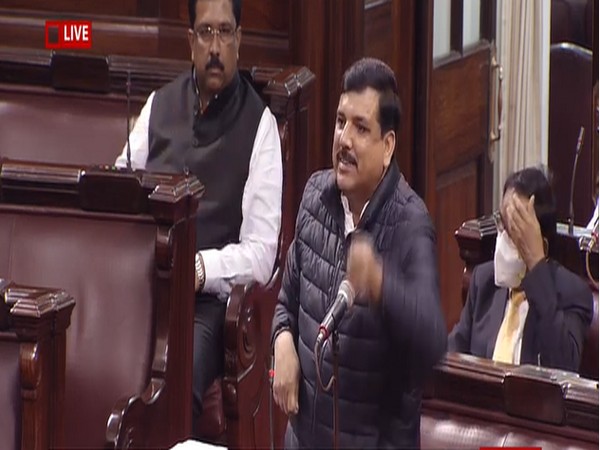 AAP leader Sanjay Singh speaking in Rajya Sabha on Thursday. Photo/ANI