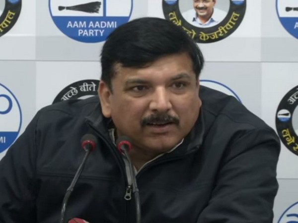 AAP leader Sanjay Singh addressing a press conference on Monday in Delhi. Photo/ANI