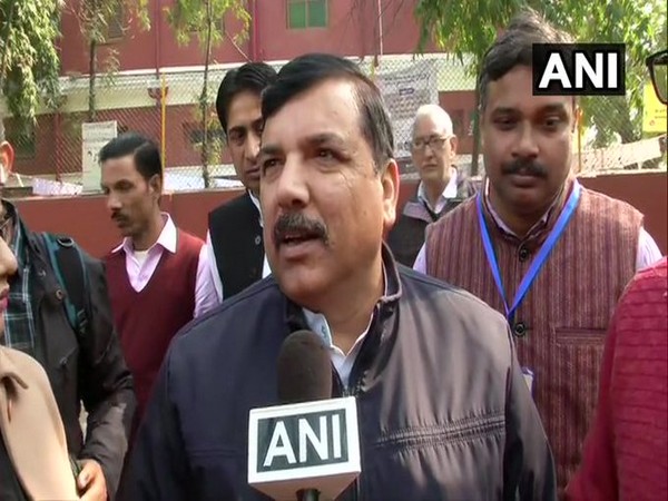 AAP MP Sanjay Singh speaks to media after casting vote