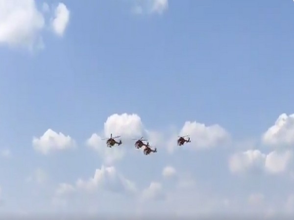 IAF Sarang helicopters performing at MAKS-2021 air show in Moscow. (ANI)
