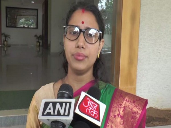 Sasmita Acharya talking to reporters on Monday. Photo/ANI