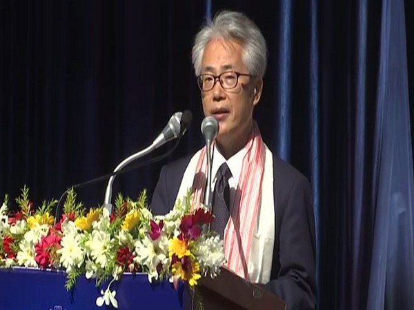 Japanese envoy to India Satoshi Suzuki speaking at an event in Assam on Monday.