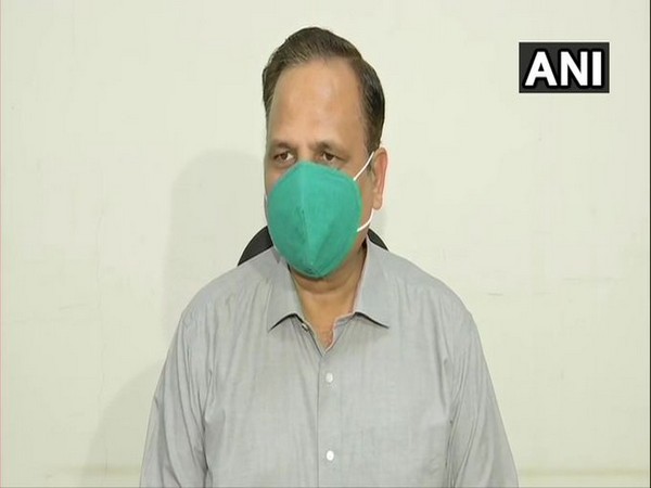 Delhi Health Minister Satyendar Jain talking to reporters on Monday. [Photo/ANI]