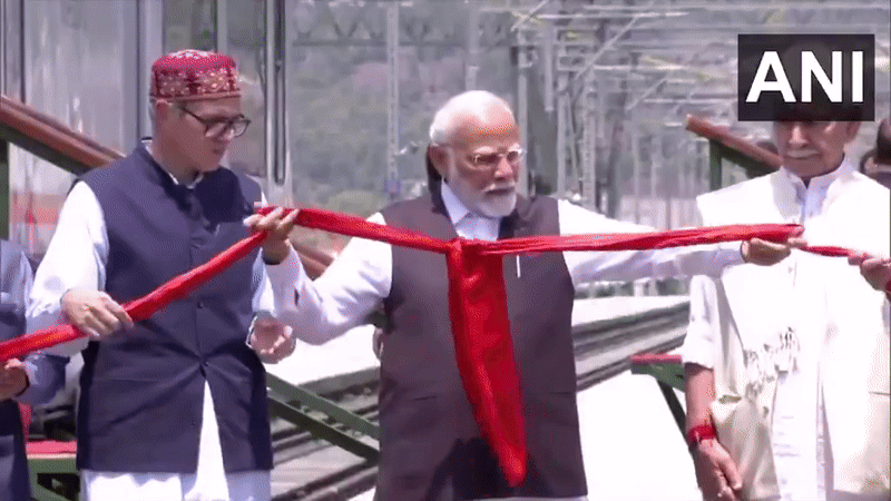 Prime Minister Narendra Modi inaugurates Chenab Bridge (Photo/ANI)