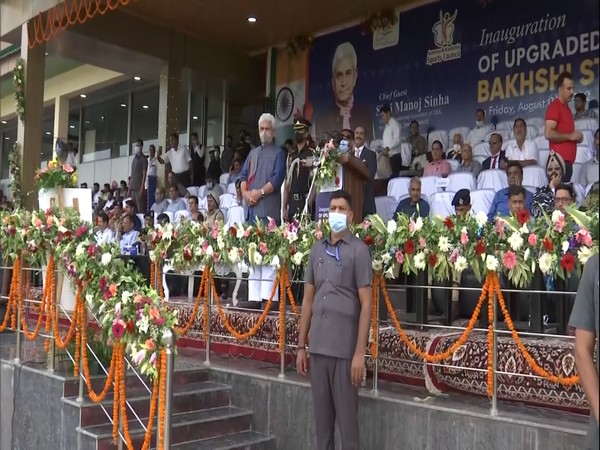 LG Manoj Sinha inaugurating renovated Bakshi Stadium in J&K