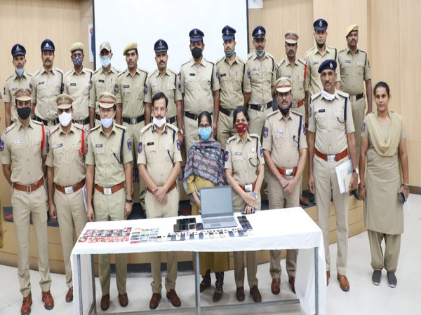 Visual of Cyberabad police team with seized items