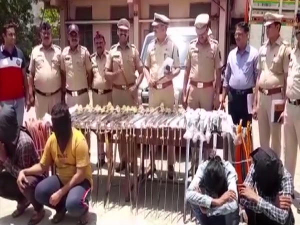Maharasthra Police with seized swords, dagger (Photo/ANI) 