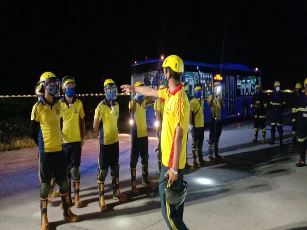 SDRF team participated in mock plane crash scenario at Jolly Grant Airport, Dehradun. [Photo/ANI]