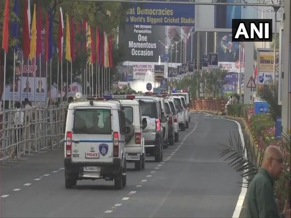 Security mock-drill being conducted outside Ahmedabad airport on Friday, ahead of US President Donald Trump's India visit.