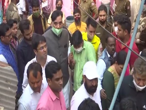 Delhi Minister Gopal Rai at Azadpur where cylinder blast incident took place (Photo/ANI)