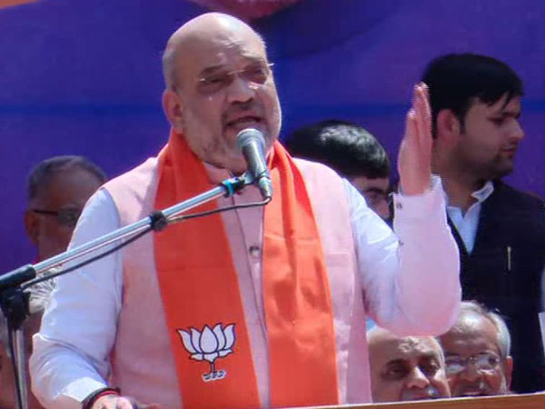 BJP president Amit Shah while addressing a rally at Naranpura area of Ahmedabad on Saturday. Photo/ANI
