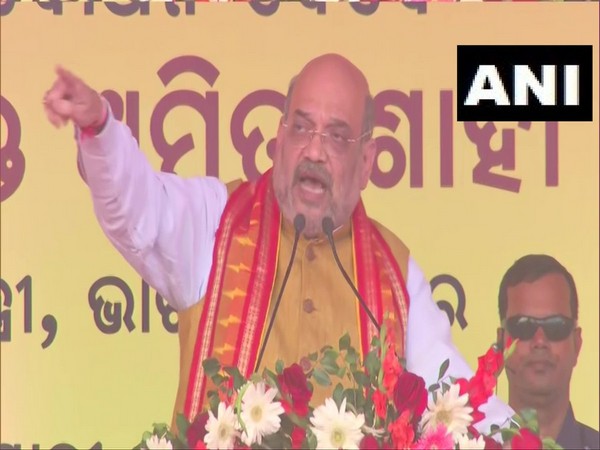 Union Home Minister Amit Shah speaking at the public event in Bhubaneswar on Friday. (ANI)