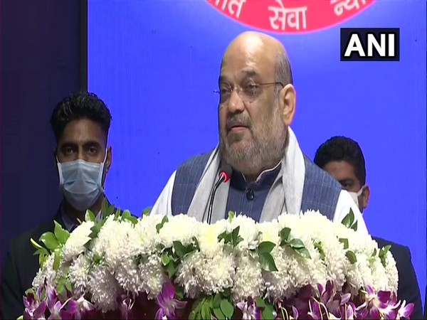 Union Home Minister Amit Shah speaking at Delhi Police headquarters on Tuesday.