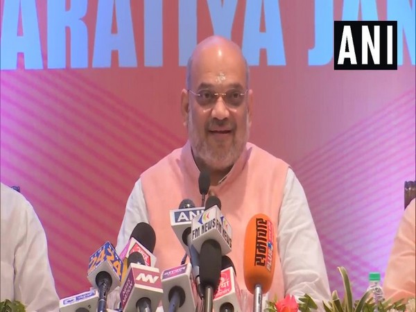 BJP president Amit Shah at a press conference in Varanasi on Tuesday. Photo/ANI