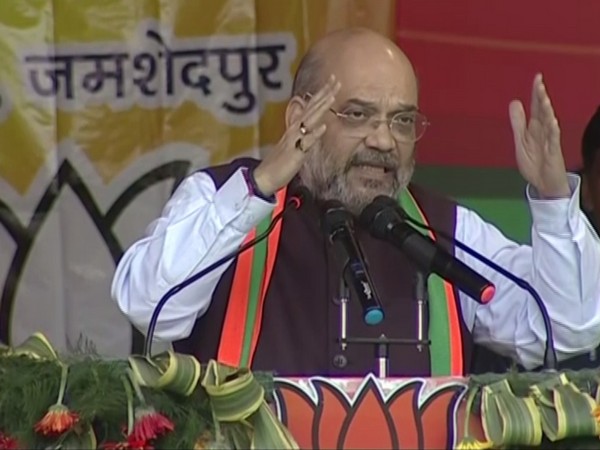 Union Home Minister Amit Shah addressing a public gathering in Jharkhand's Jamshedpur on Monday. Photo/ANI