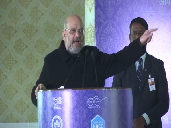 Union Home Minister Amit Shah addressing a public gathering in New Delhi on Thursday. Photo/ANI