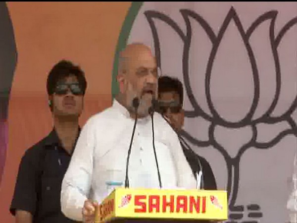 Amit Shah speaking at a rally in ballia. Phot/ANI